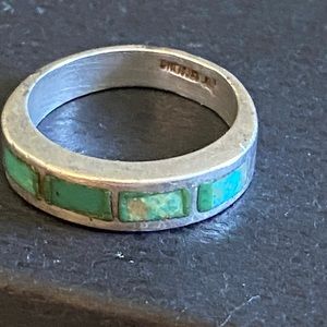 Vintage Navajo Bell Trading Post Sterling Silver Turquoise inlay  Ring
